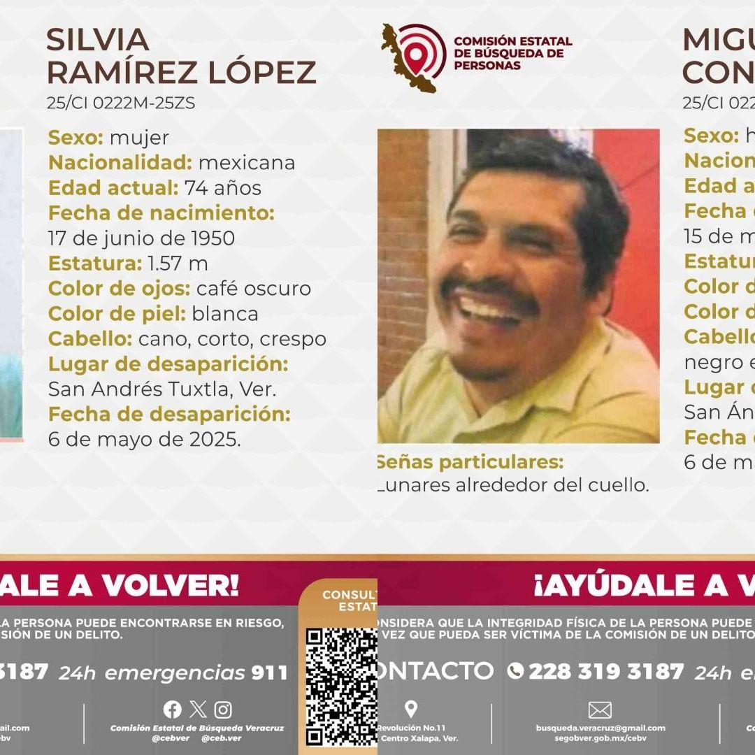Fichas de búsqueda de Silvia Ramírez López y su hijo Miguel Ángel Contreras Ramírez