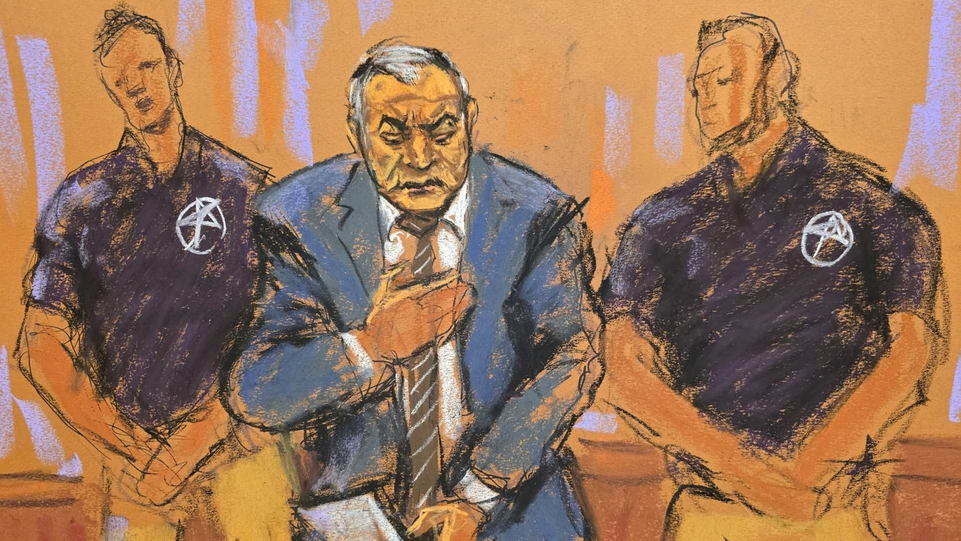 Ilustración de audiencia de Genaro García Luna en una Corte de Brooklyn, Nueva York