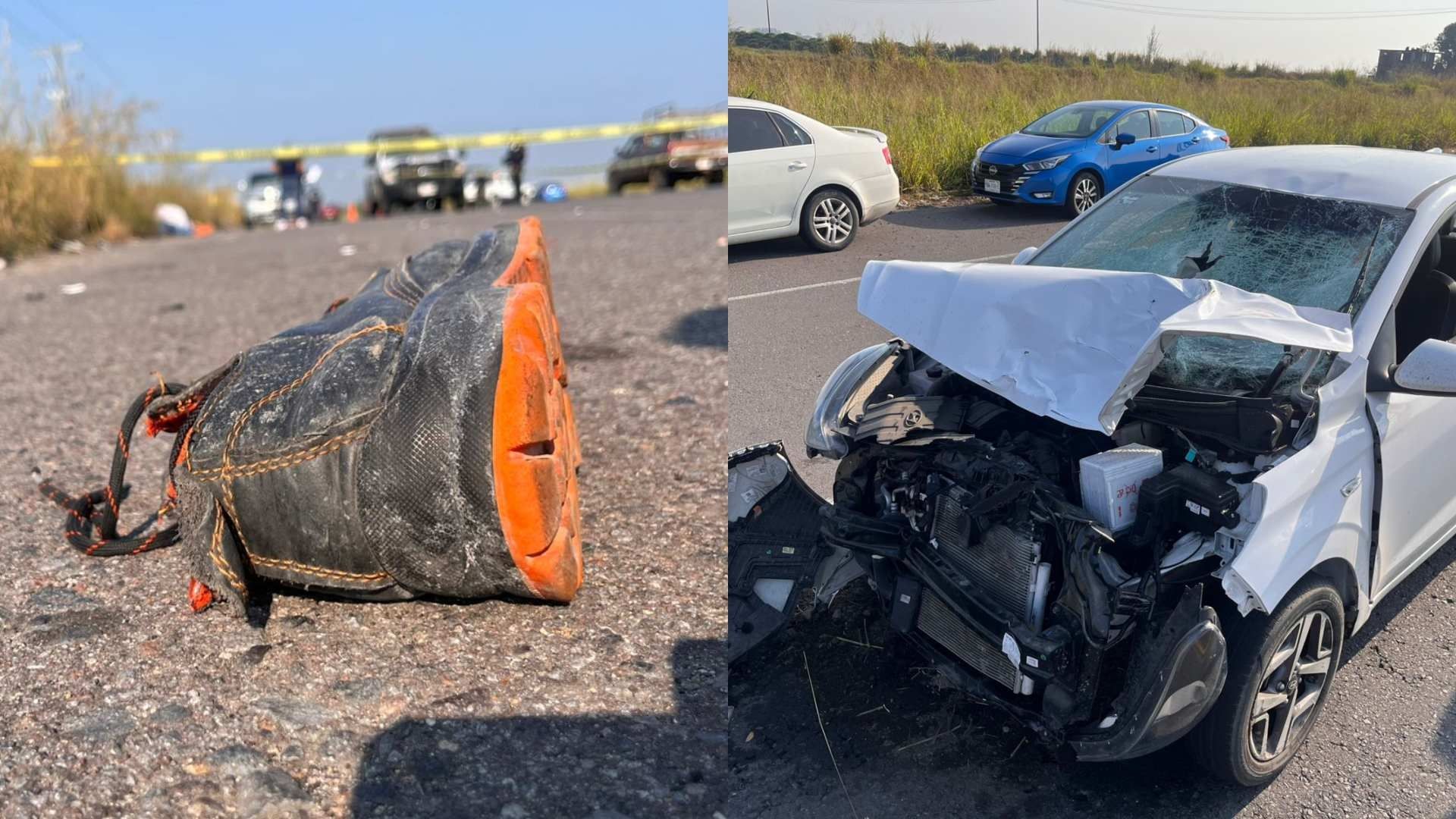 La unidad involucrada se trata un vehículo sedán color blanco, el cual quedó prácticamente destrozado de la parte delantera.