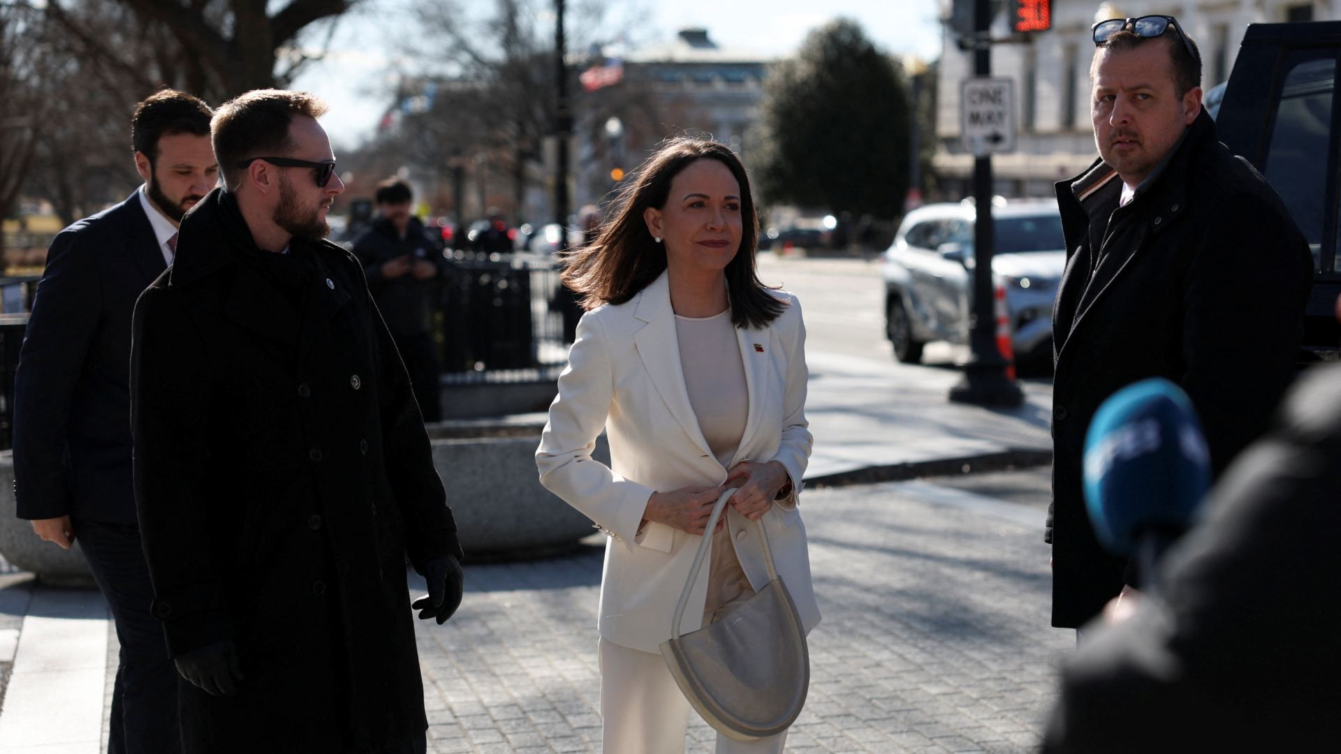 María Corina Machado a su llegada a la Casa Blanca