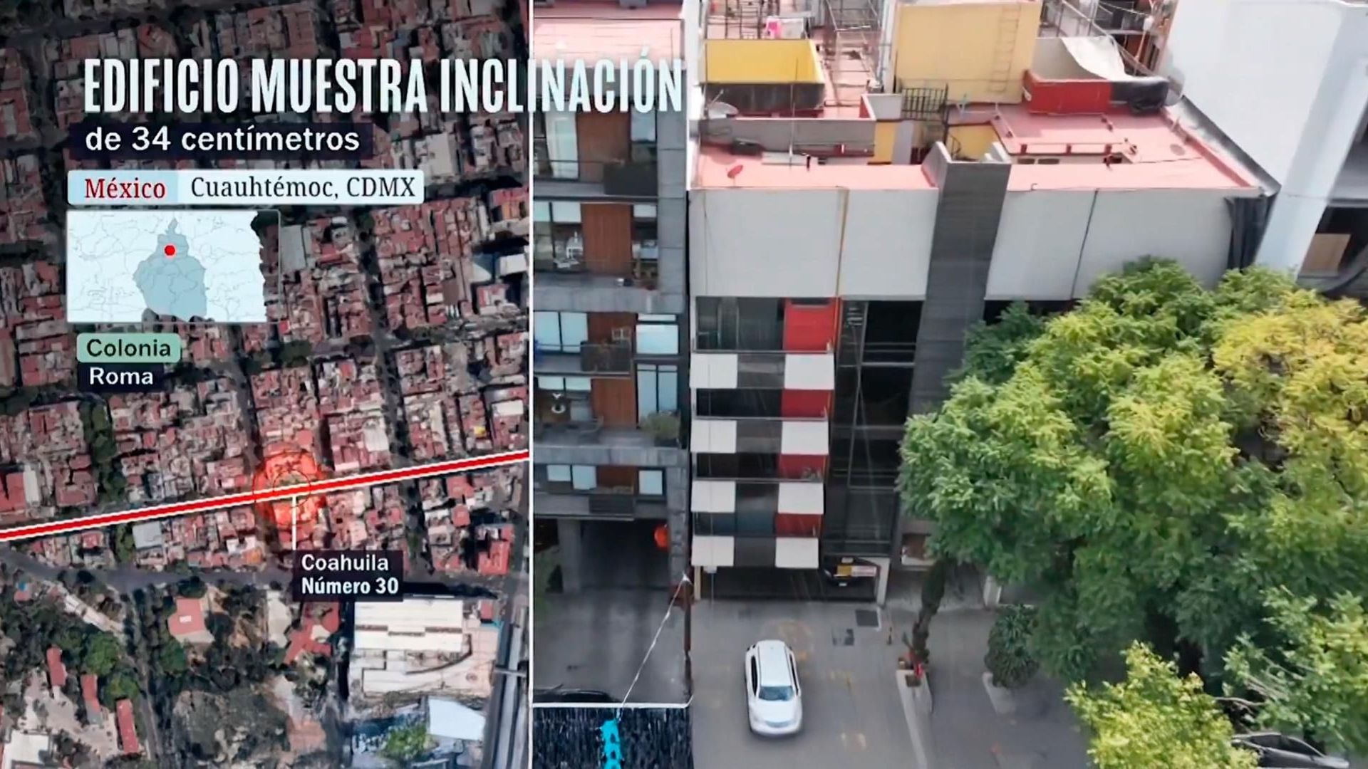 Vecinos observan la inclinación en el edificio de la calle Coahuila