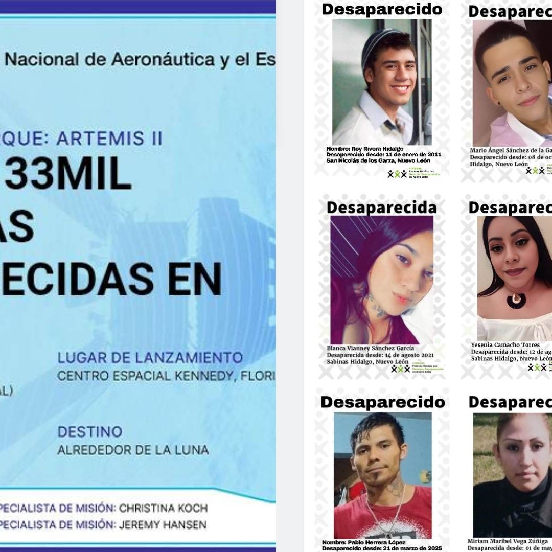 Tarjeta de embarque la NASA de 52 nombres de desaparecidos en México