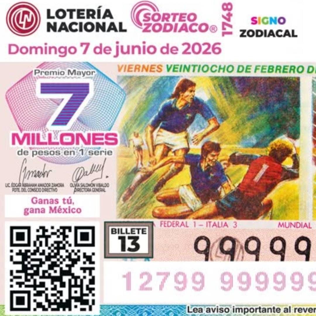 Billete Lotería Nacional 7 Junio 2026. Resultados Sorteo Zodiaco 1748