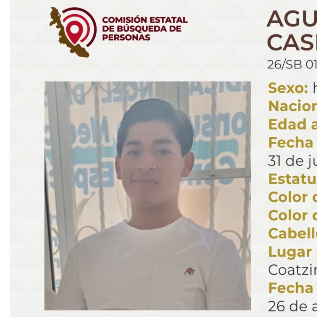 Estudiante de CBTIS 78 es Reportado como Desaparecido en Coatzintla Veracruz