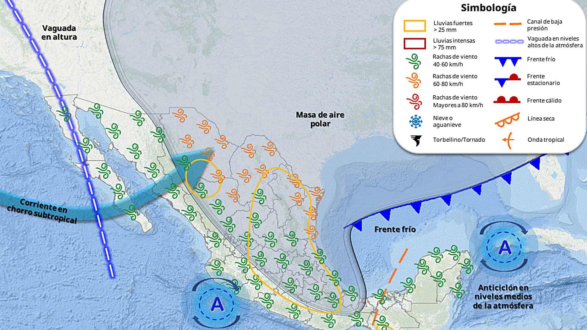 Mapa de previsión del masa de aire polar el domingo 19 de abril 2026.