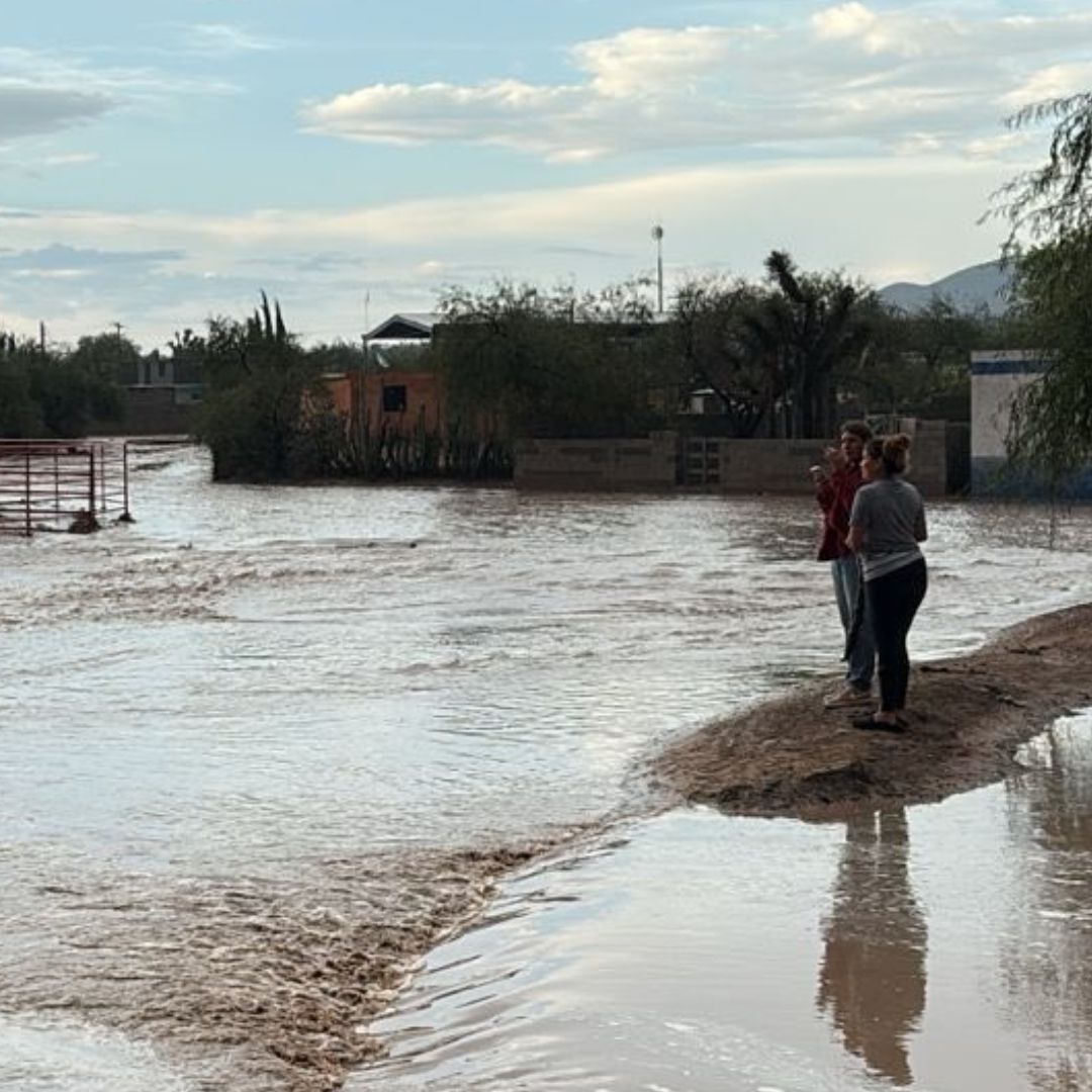 Predio inundado por las fuertes lluvias en Nuevo León